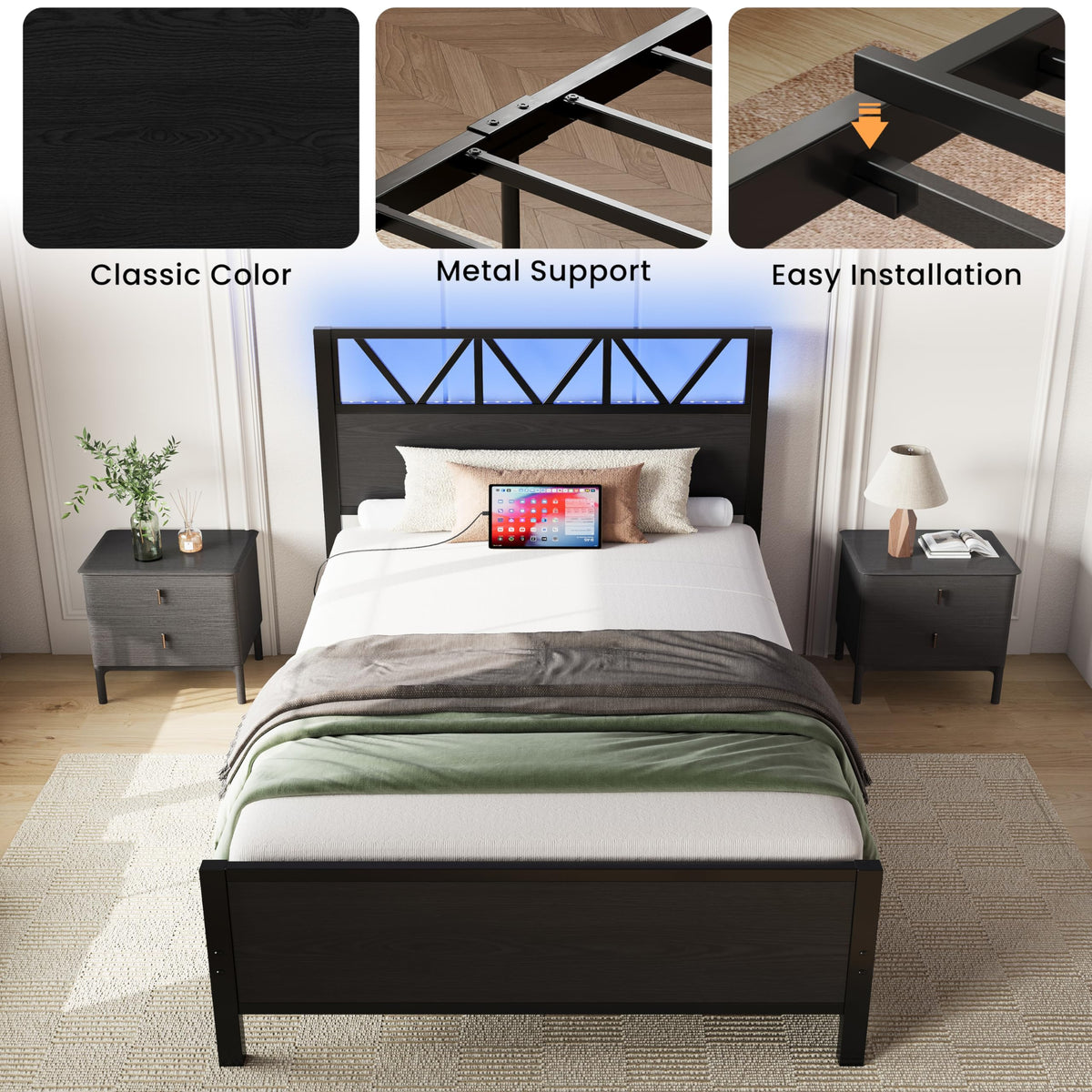 Twin XL Bed Frame with 2 Storage Drawers F96293