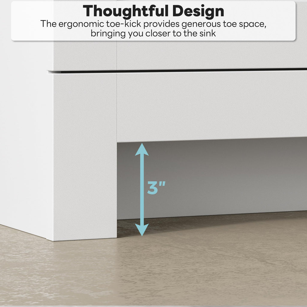36" White Bathroom Vanity with Sink, 2 Soft-Close Drawers & Doors N605