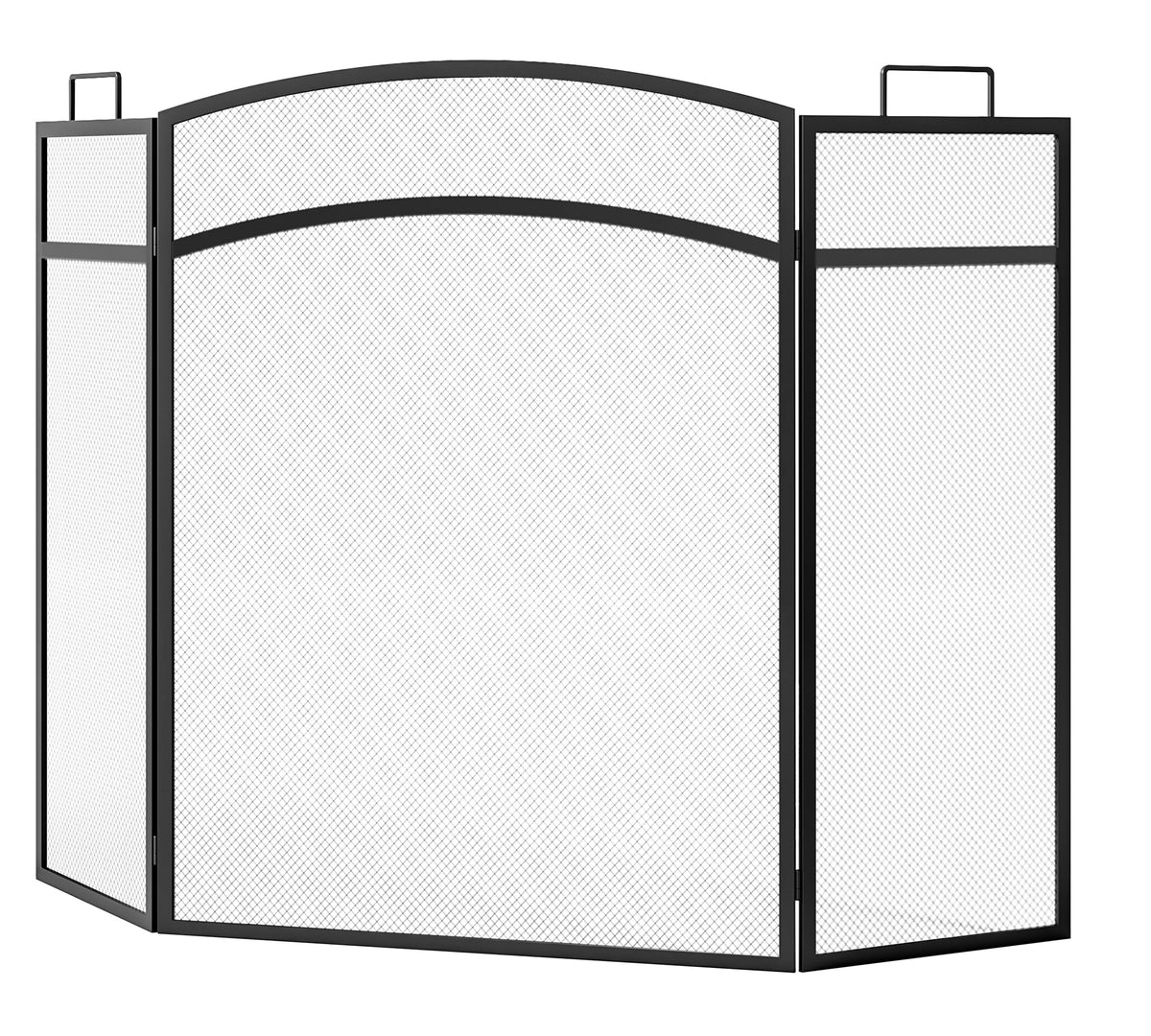 Black Foldable Wrought Metal Mesh Fireplace Screen S8124