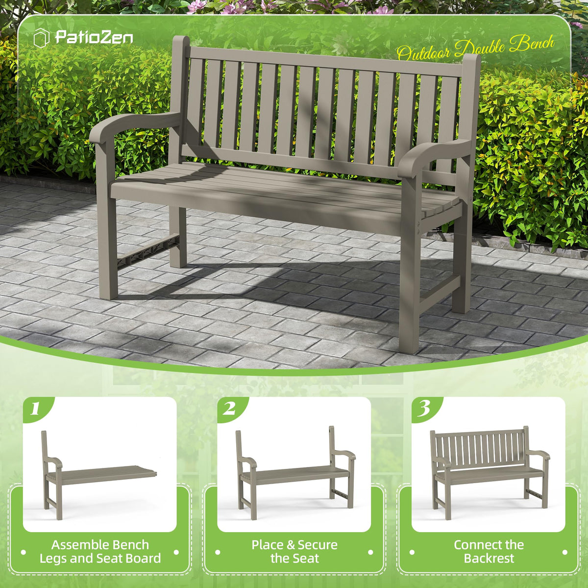 Grey 2-Person Resin Outdoor Bench R6494