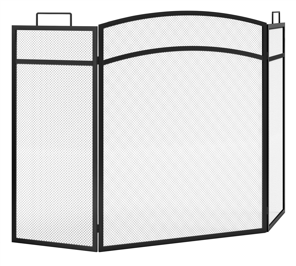 Black Foldable Wrought Metal Mesh Fireplace Screen S8124