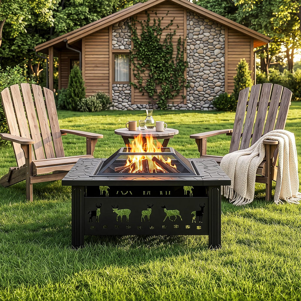 32 Inch Square Wood Burning Fire Pit Table C2440