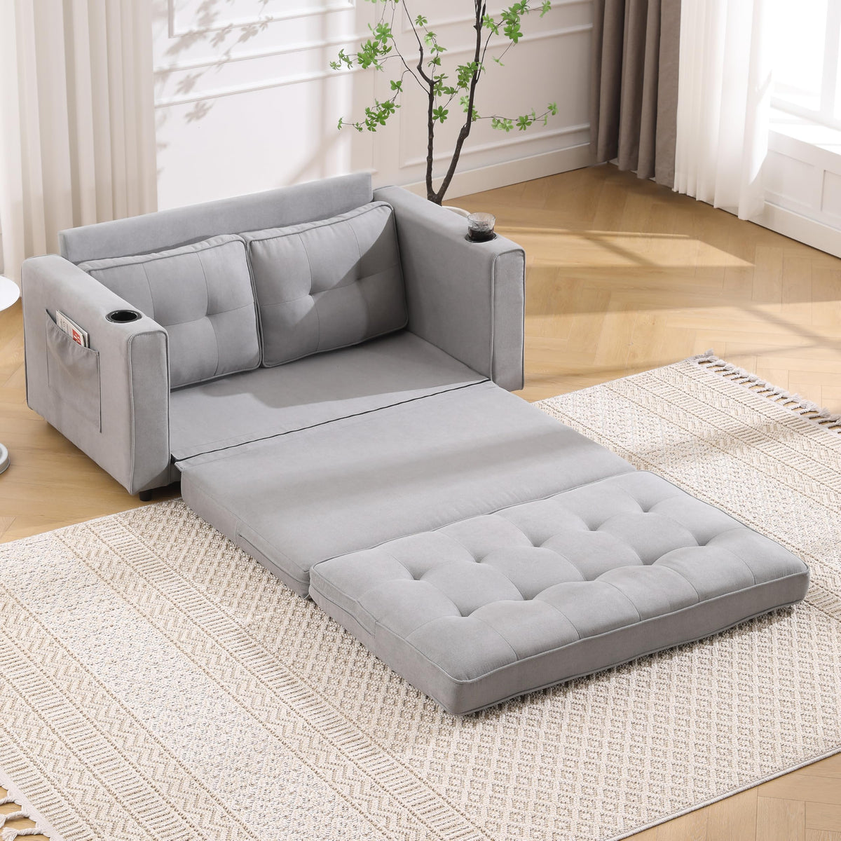 Light Gray Convertible Futon Sofa Bed S6094