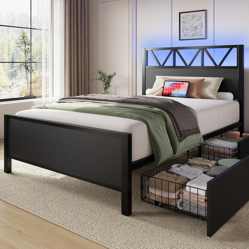 Twin XL Bed Frame with 2 Storage Drawers F96293