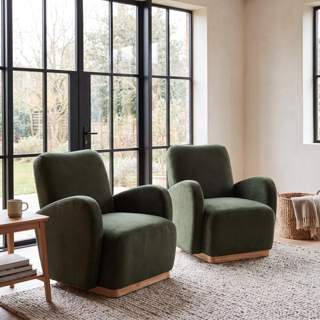 Olive Green Velvet Upholstered Accent Chair Set of 2 U25658