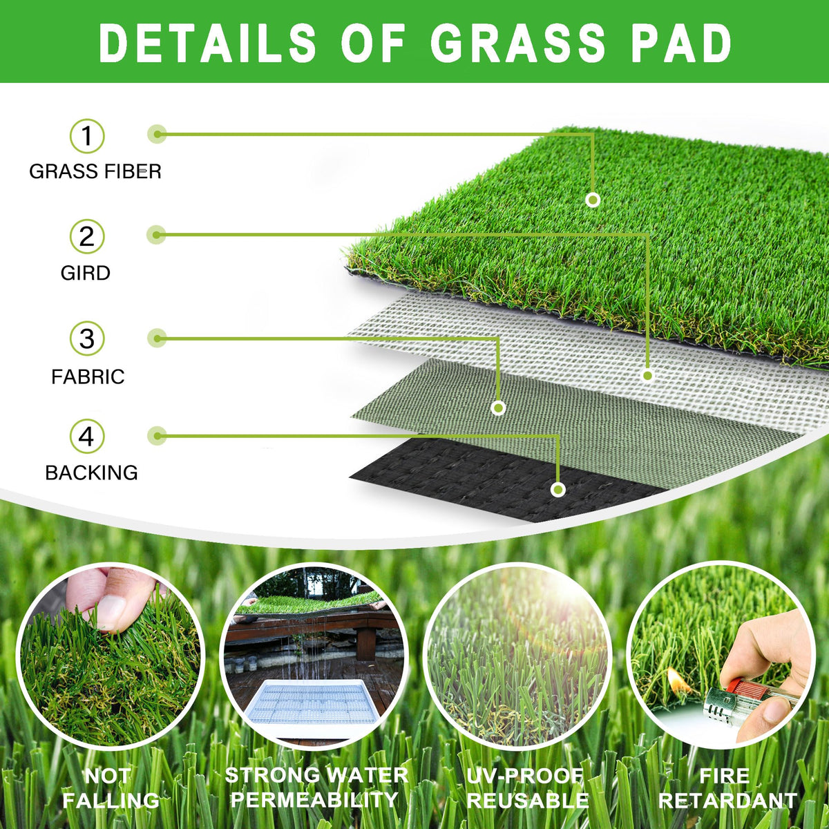 Indoor Fake Grass Pad with Tray W329179