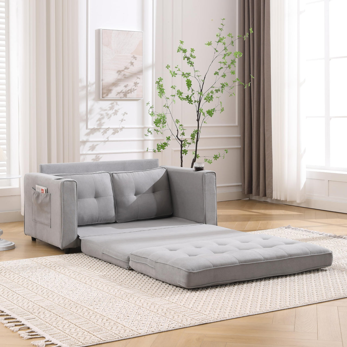 Light Gray Convertible Futon Sofa Bed S6094