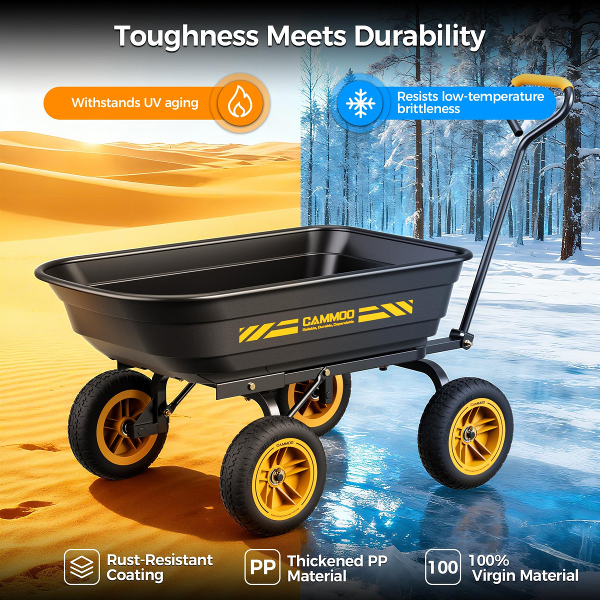 10-in No-Flat Tires 600lb Garden Dump Cart 4 Cu.Ft Wheelbarrow Black M443652