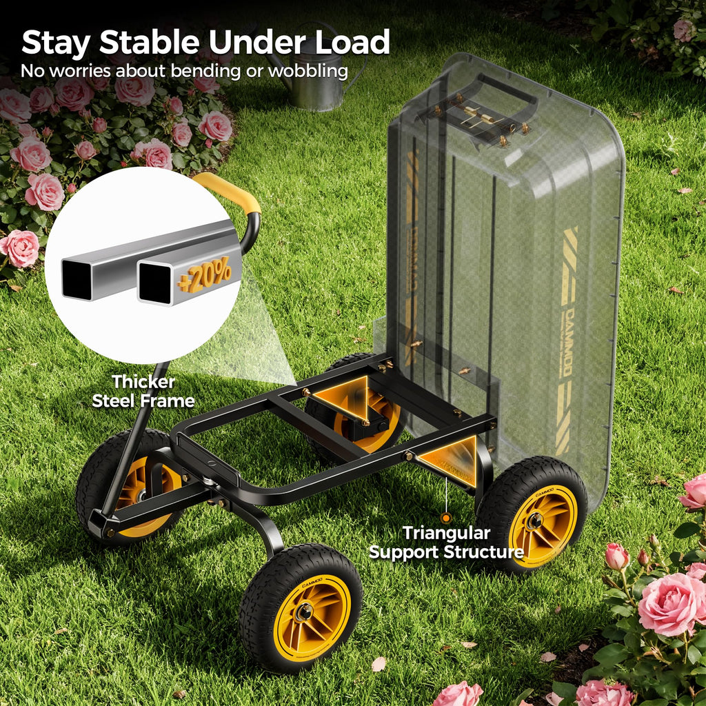 10-in No-Flat Tires 600lb Garden Dump Cart 4 Cu.Ft Wheelbarrow Black M443652