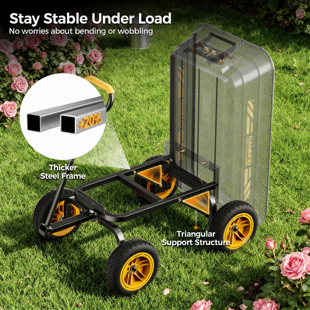 10-in No-Flat Tires 600lb Garden Dump Cart 4 Cu.Ft Wheelbarrow Black M443652